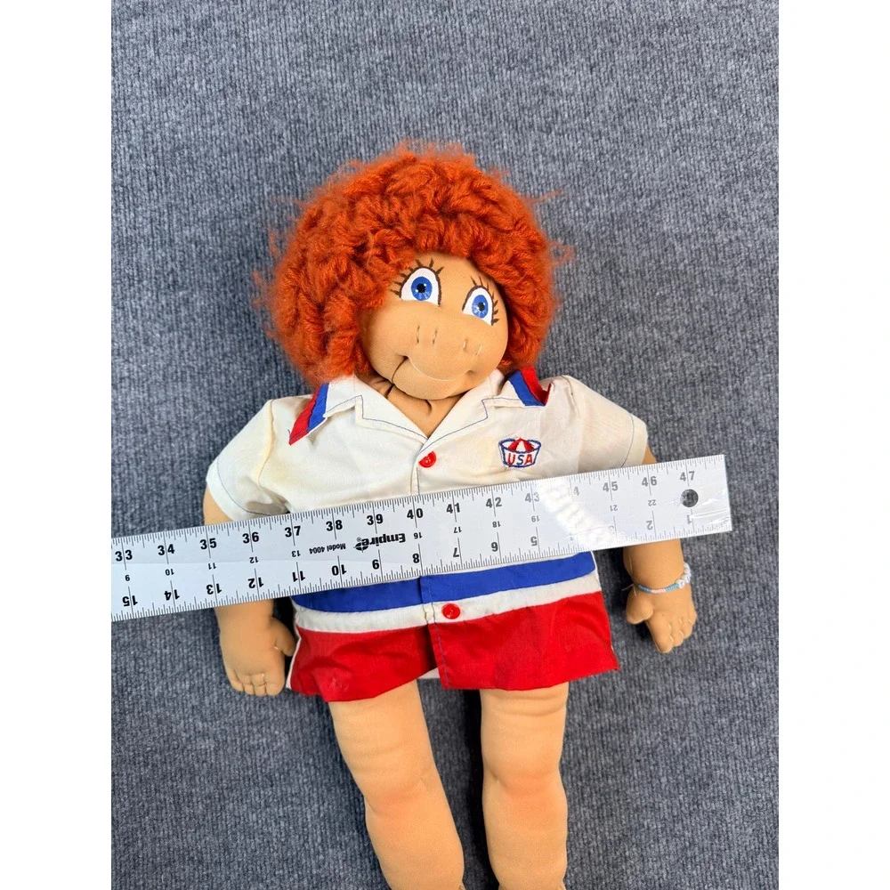 Vintage Handmade Soft Sculpture Cloth Doll Red Yarn Hair USA Shirt 21